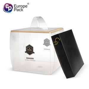 Factory direct custom packaging clear plastic cake container box with handle
