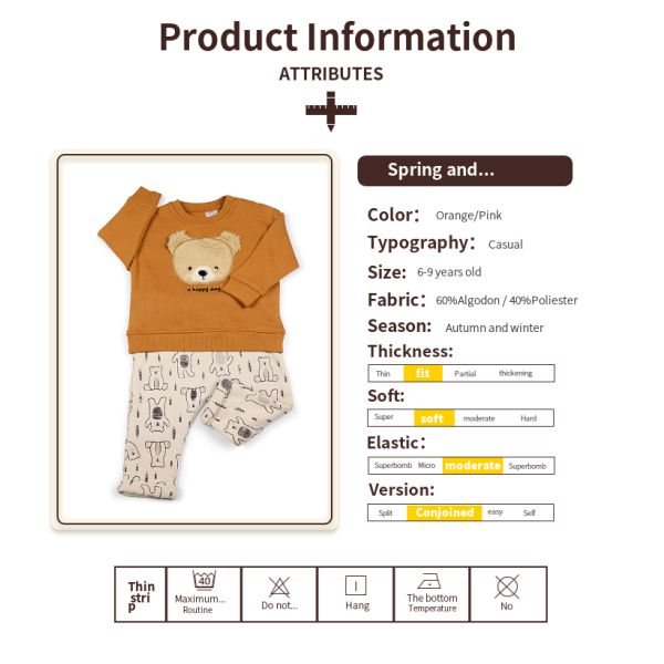 Unisex Soft Autumn Spring Baby Clothing Set with Patch Embroidery Polyester/Cotton Blend