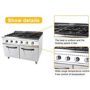 Restaurant Kitchen Cooking Equipment with LPG Valve Low Noise Temperature