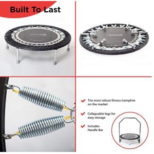 fitness trampoline with handlebar, fitness trampoline with bar, fitness trampoline with folding legs