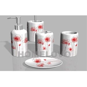 Quality Modern White Flower 5 piece Ceramic Bathroom Set Toothbrush Holder for sale