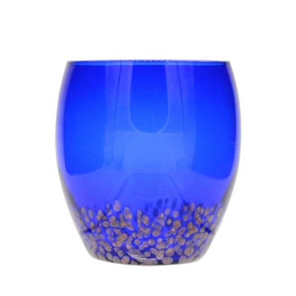 Buy Solid Cobalt Blue Whisky Tumbler Glass With Golden Stone at wholesale prices