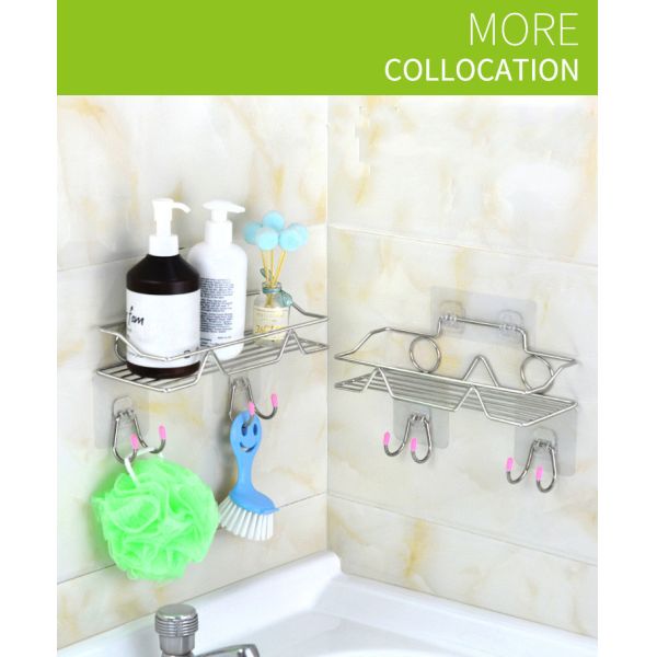 Bathroom Shelf Organizer Storage Kitchen Rack with Traceless Transparent Adhesive No Drilling SUS304 Stainless Steel