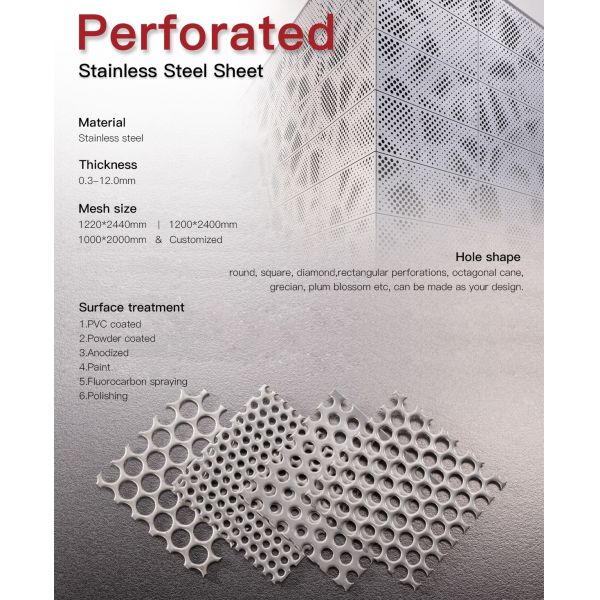 201 Hot Rolled Perforated Metal Sheet 4x8 4x10 2mm Perforated Stainless Steel Panels
