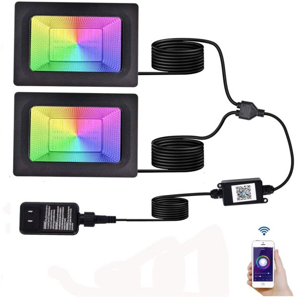 Smart Flood Lights RGBCW Backyard Security Lamp Wi-Fi Landscape Lights Stage