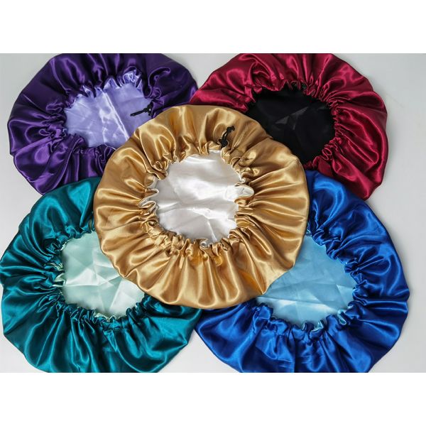Buy OEM ODM 49cm Satin Hair Bonnet For Sleeping Plain Dyed Colored at wholesale prices