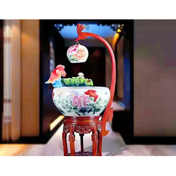 Buy Peony Pattern 520mm Chinese Ceramic Fish Bowl With Lamp at wholesale prices