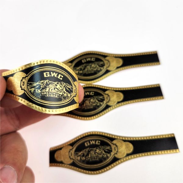 Black Golden Custom Cigar Band Printing Stickers Embossed Gold Foil Band Label Sticker