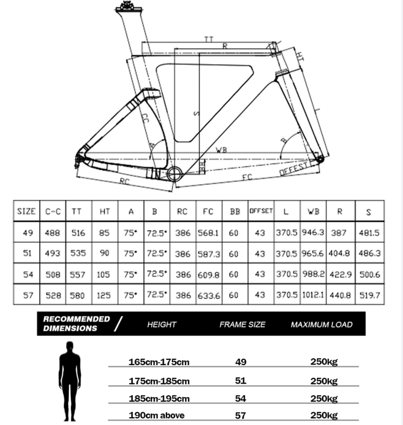 Aero Carbon Fiber Fat Bike Frame Racing 700C Carbon Fiber Track Bike Frame