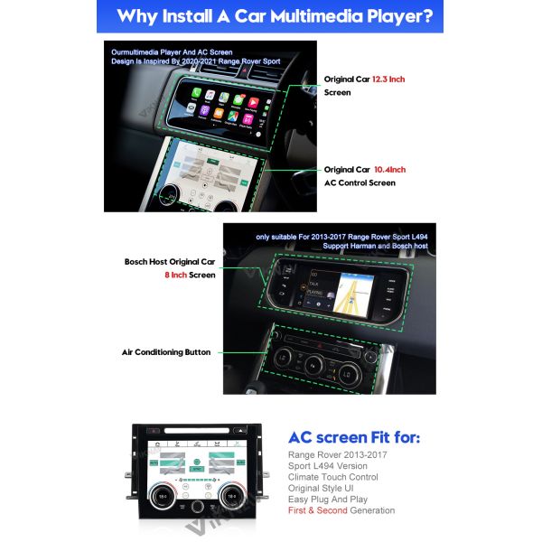 right hand drive 12.3 inch Android Car Radio For Range Rover Sport L494 2013-2016 with AC Touching Screen Multimedia