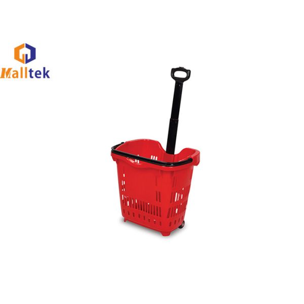 Buy Telescopic Handle Plastic Rolling Basket With Two Wheels at wholesale prices
