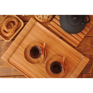 modern wood serving tray with unique handle