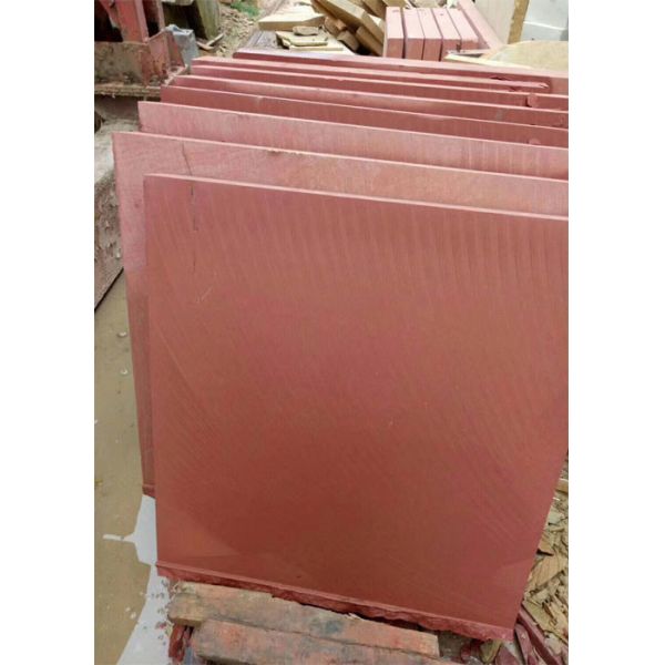 Buy Red Sandstone natural sawn cut bushhammered honed tile slabs at wholesale prices