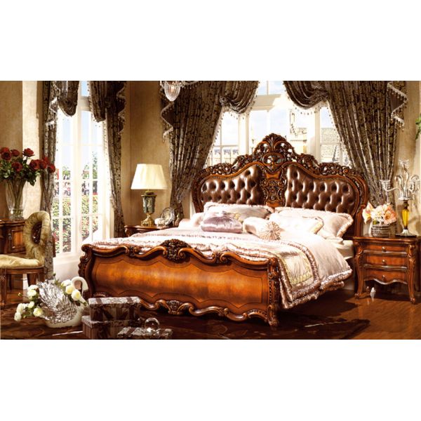 Italy French Antique Royal Luxury European Bedroom Furniture Classic Solid Wood 5PCS