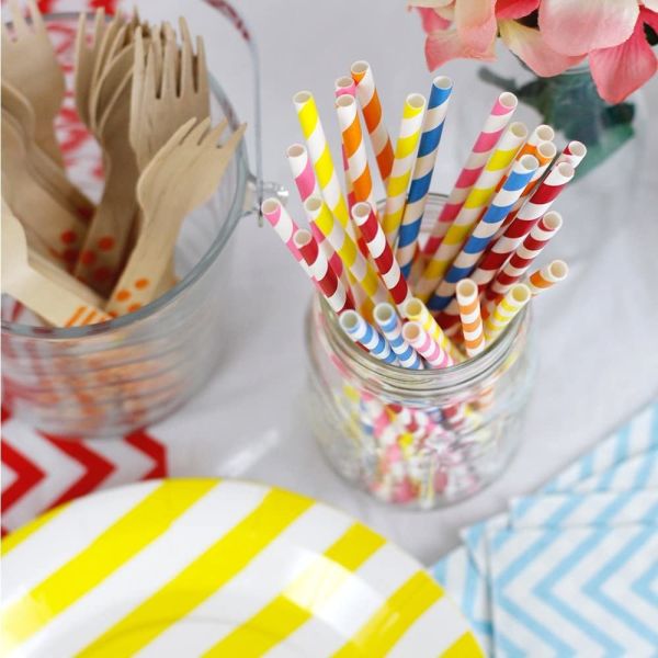Yellow And White Striped Paper Straws