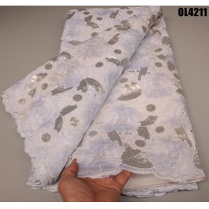 Lace Embroidery Sequins Organza African Bridal Wedding Dress Fabric 100%