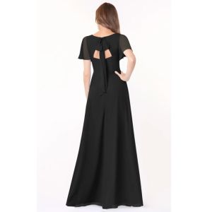 Perfect Plus Size Black Chiffon Long Bridesmaid Dress Short Sleeves Keyhole