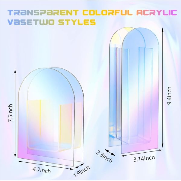 U Shape Bending Rainbow color Flower Acrylic Vase For Home Decor Or Wedding Table