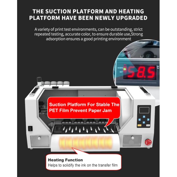 KECAI Customized A3 33cm Dual Head XP600 Transfer DTF Printer With RINN Software and Suction Platform for Fabric Printing
