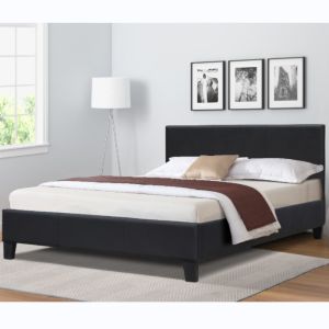 China BSCI Black Faux Leather Upholstered Platform Bed With Headboard on sale