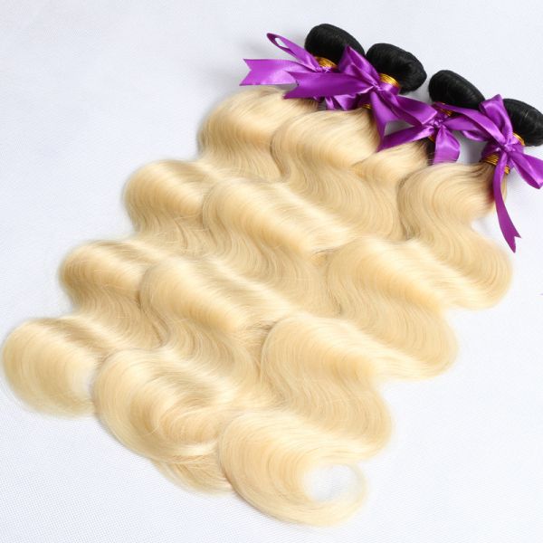 New arrival high quality 8A brazilian body wave human hair ombre black root to blonde hair weft