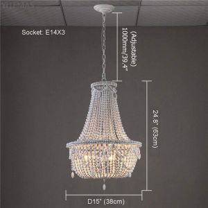 Vintage White Wood beaded chandelier for the kitchen foyer chandelier(WH-CI-149)