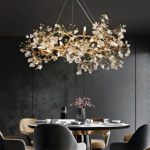 Modern Restaurant Chandelier 3000-6500K All Copper Branch Crystal Stone