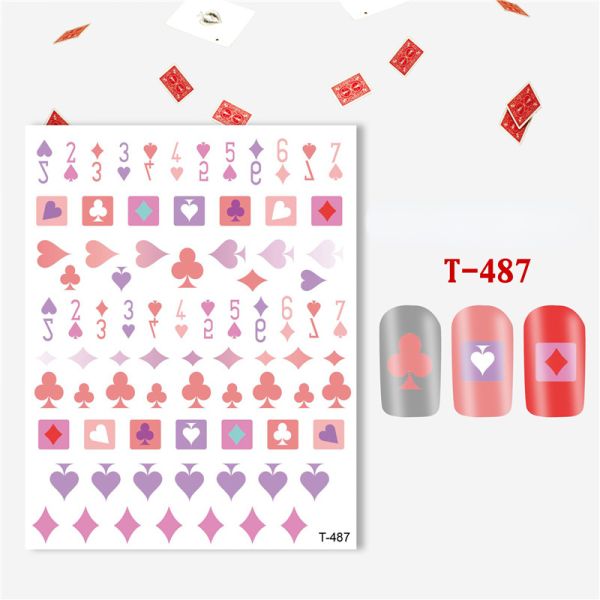 T-482-T-492 Multicolor Style Poker Series Nail Art Decal Sticker for Salon Beauty