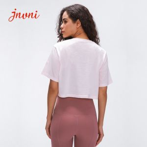 Women Fitness Cotton Yoga Loose Fit T-shirts Basic Crew Neck Breathable Gym Crop