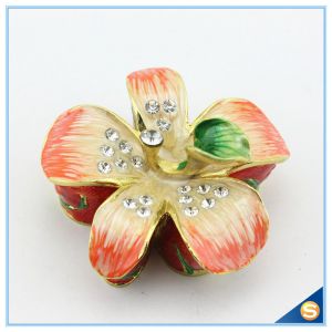 Metal Material Beautiful Flower Shape Crystal Trinket Box SCJ564