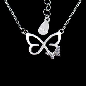 Engagement Silver Butterfly Necklace / CZ Stone Anniversary Gift Necklace
