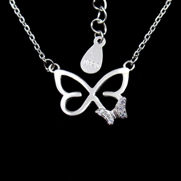 Buy Engagement Silver Butterfly Necklace / CZ Stone Anniversary Gift Necklace at wholesale prices