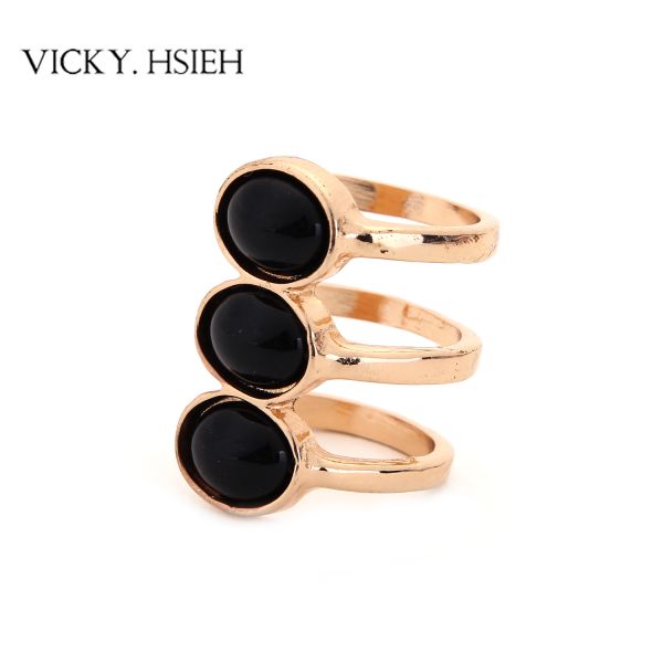 Buy VICKY.HSIEH Gold Tone Triple Rings Liked with Black Stone at wholesale prices