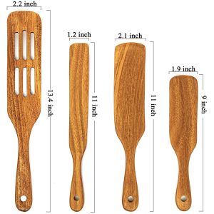 Customized Kitchenaid Wooden Spatula Salad Mixing Long Handled Teak Wood Cutlery