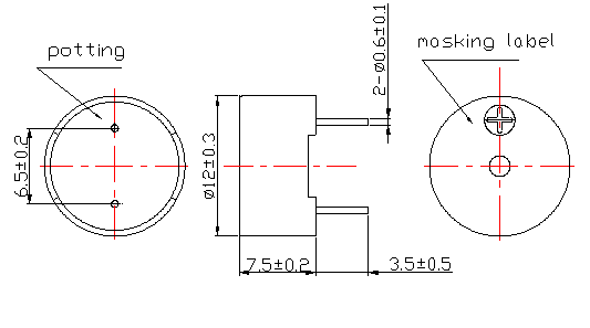 Dia12*H 7.5mm pin type 5V 85dB magnetic active buzzer DX1275