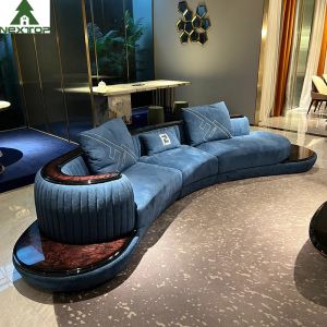 China High End Living Room Sofa Set Furniture Hotel Lobby Lounge Blue Velvet Curved Sofas on sale