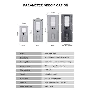All In One Solar Street Light with Monocrystalline Solar Panel LiFePO4 Battery