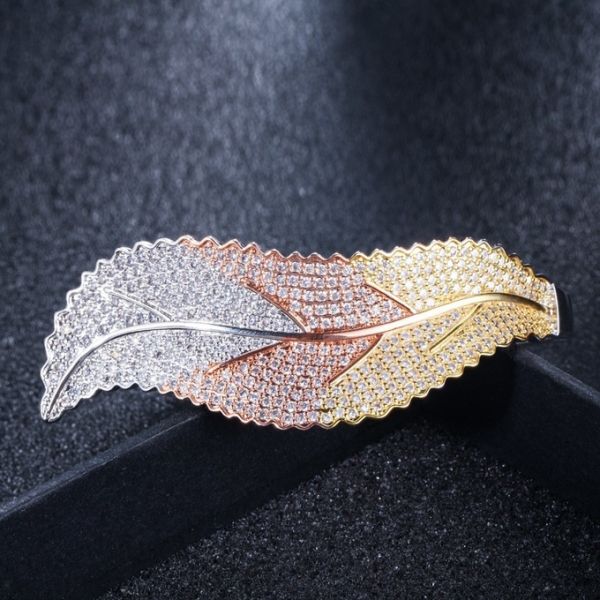 Leaf Zirconia Bracelet for Women Silver Color Water Drop CZ Bracelets CZ Stone Leaf Setting Crystal Flower Party Jewelry