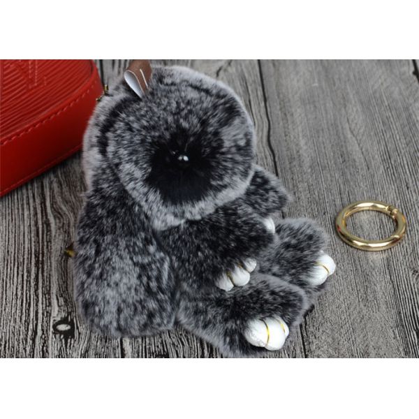 Handmade 13cm Fluffy Rabbit Bag Charm , Plush Bunny Handbag Charms Keyrings