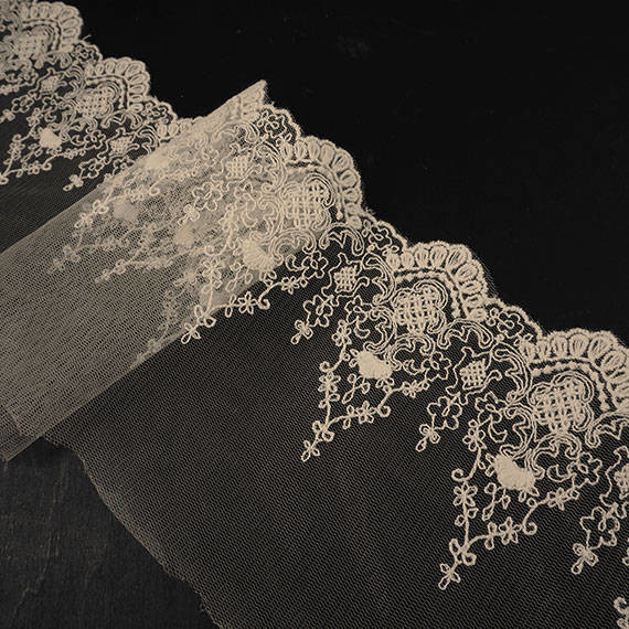 Embroidered Cotton Mesh Nylon Tulle Bridal Lace Trim , 5.2 Inch Scalloped Lace Trim