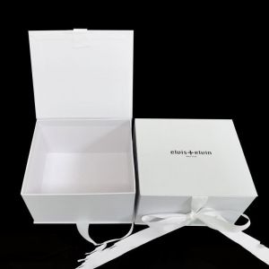 China Square Custom Logo Luxury Foldable White Cardboard Gift Packaging Paper Box With Ribbon on sale