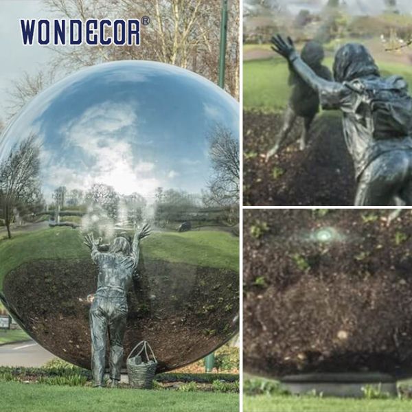 Customized Stainless Steel Garden Sculptures Outdoor Person Push Ball Large