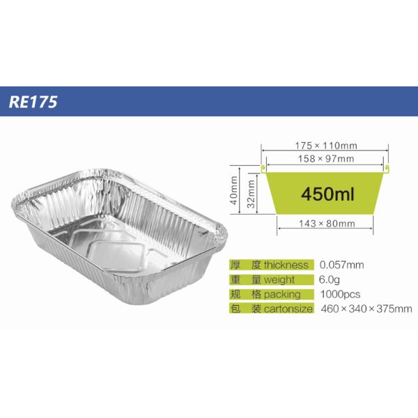 1 LB 450ml Oblong Aluminum Takeout Containers Food Box With Lid