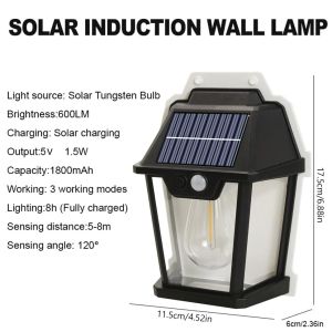 Solar Tungsten Light With Intelligent Induction 3 Lighting Modes Outdoor Garden