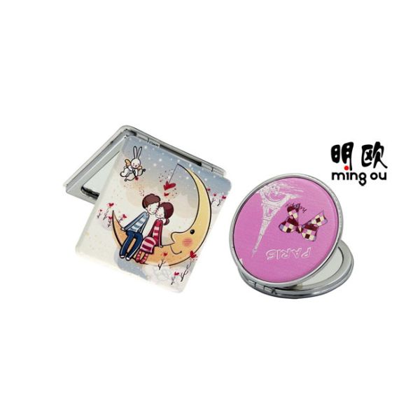 Romantic Couple Style Cute Leather Pocket Makeup Mirror For Travel 60g