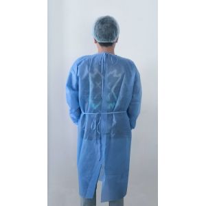 Blue Knitted Cuff Disposable Non Woven Isolation Gown