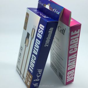 Custom Design Gold Foil Paper USB Charger Cable Box Packaging with Printing
