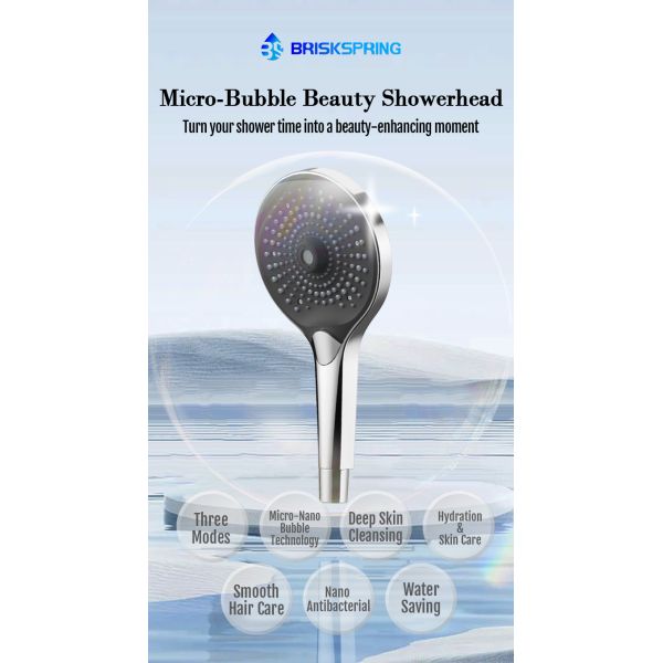 Micro-Nano Bubble Handheld Shower Head – 130mm Large Face, Chrome Plated, 3-Mode Spray for Deep Cleansing & Skin Hydration