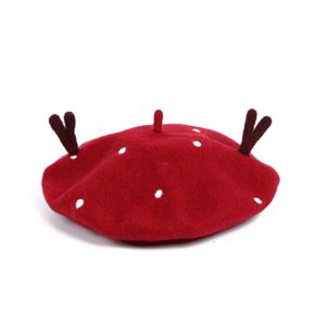 OEM Christmas Holiday Gift Antler Wool Beret Retro Handmade Hat