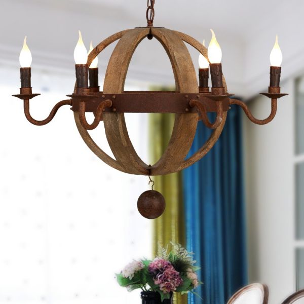 Round Rustic Chandelier Wood Material for home lighting (WH-CI-90)